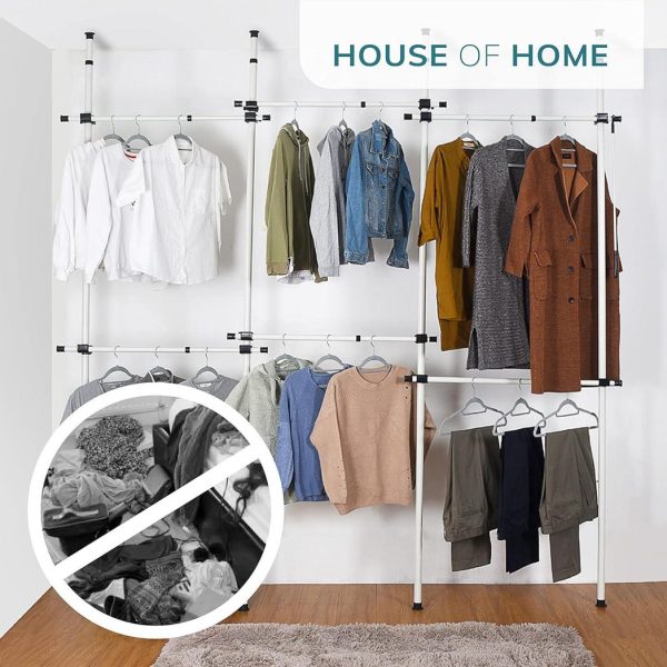 Triple Telescopic Wardrobe Organiser Hanging Rail Clothes Rack Adjustable Storage Shelving - Image 4