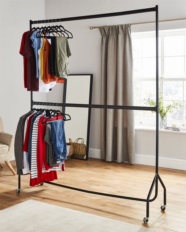 6ft long x 7ft Two Tier Heavy Duty Clothes Rail Garment Hanging Rack In Black