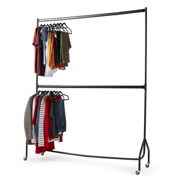 6ft long x 7ft Two Tier Heavy Duty Clothes Rail Garment Hanging Rack In Black - Image 3