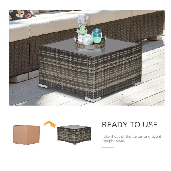 Patio Wicker Coffee Table w/ Glass Top Suitable for Garden Backyard - Image 6