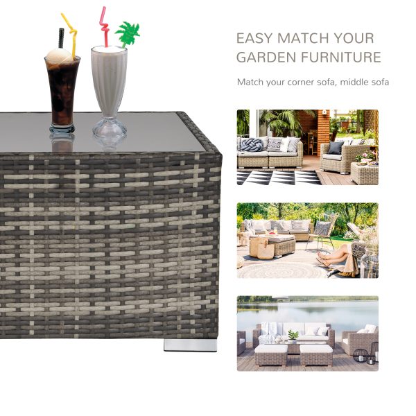 Patio Wicker Coffee Table w/ Glass Top Suitable for Garden Backyard - Image 7