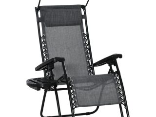 Steel Frame Zero Gravity Outdoor Garden Deck Chair with Canopy - Light Grey