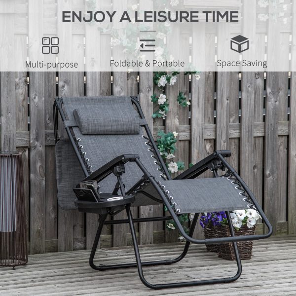 Steel Frame Zero Gravity Outdoor Garden Deck Chair with Canopy - Light Grey - Image 3
