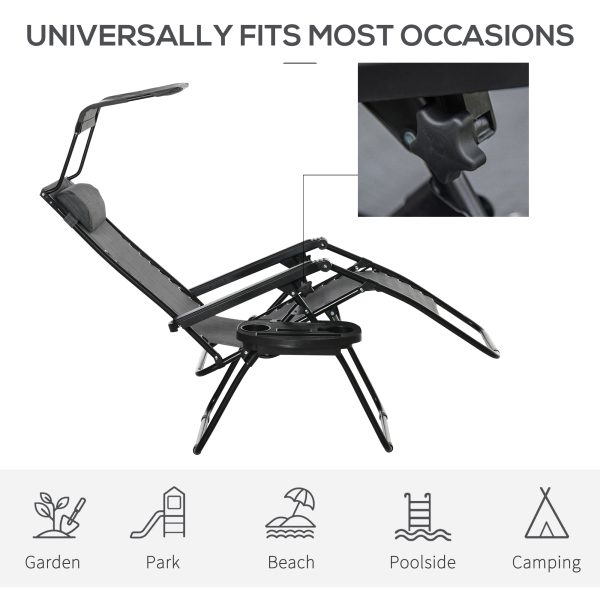 Steel Frame Zero Gravity Outdoor Garden Deck Chair with Canopy - Light Grey - Image 7