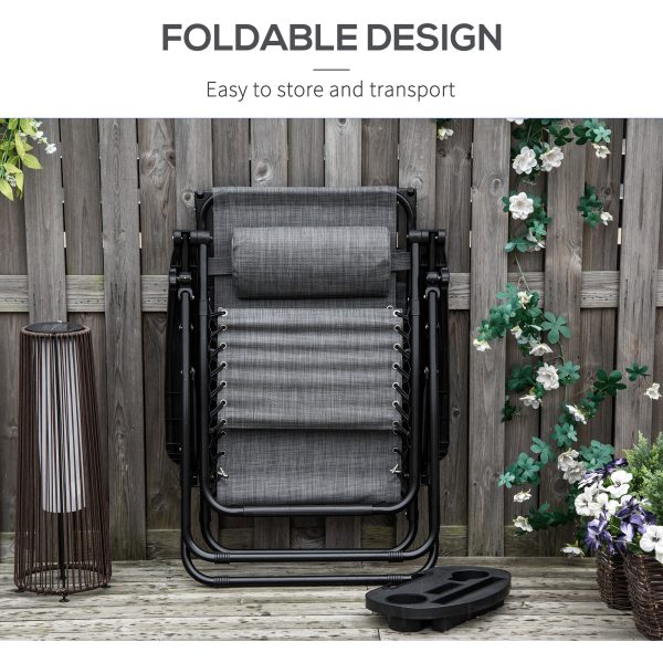 Steel Frame Zero Gravity Outdoor Garden Deck Chair with Canopy - Light Grey - Image 6