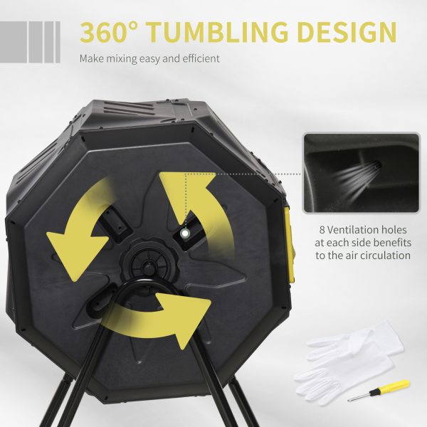 Outsunny 160L Outdoor Tumbling Compost Bin with Dual Chamber, Yellow - Image 4