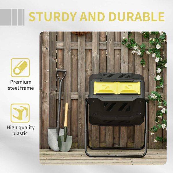 Outsunny 160L Outdoor Tumbling Compost Bin with Dual Chamber, Yellow - Image 7