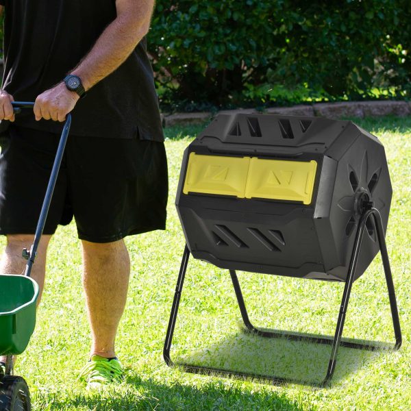 Outsunny 160L Outdoor Tumbling Compost Bin with Dual Chamber, Yellow - Image 8