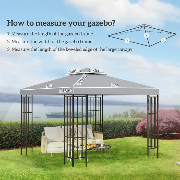 3 x 3(m) Gazebo Canopy Roof Top Replacement Cover Light Grey (TOP ONLY) - Image 5