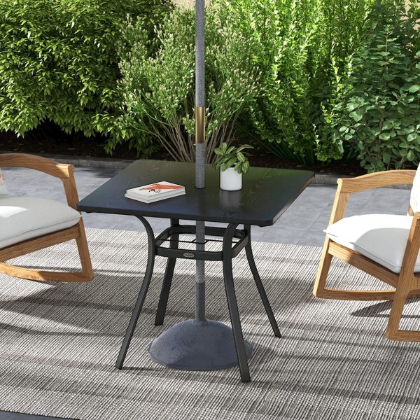 Outsunny Garden Table with Metal Tabletop, Steel Frame for Balcony, Porch, Black - Image 2