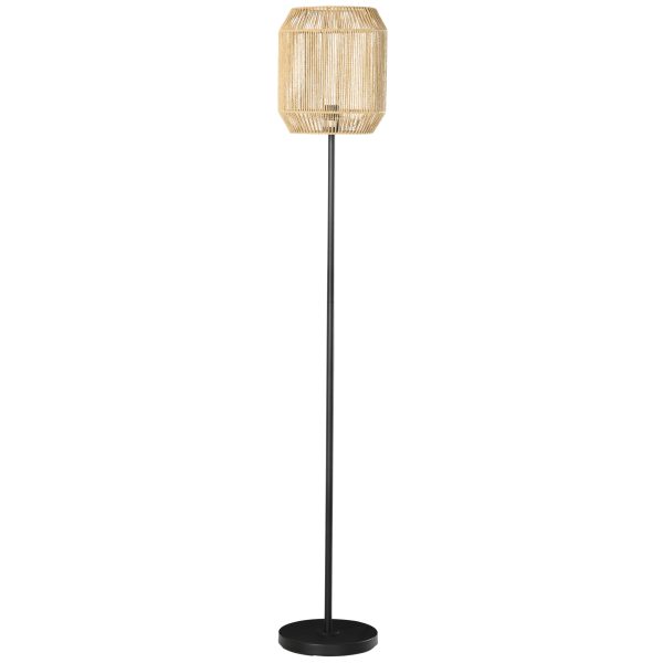 HOMCOM Farmhouse Floor Lamp for Living Room Bedroom with Rattan Wicker, Natural