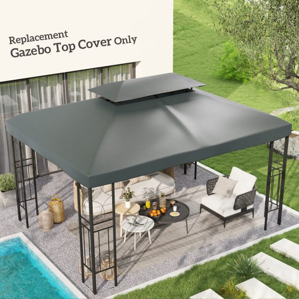 3x4m Gazebo Replacement Roof Canopy 2 Tier Top UV Cover Patio Deep Grey - Image 2