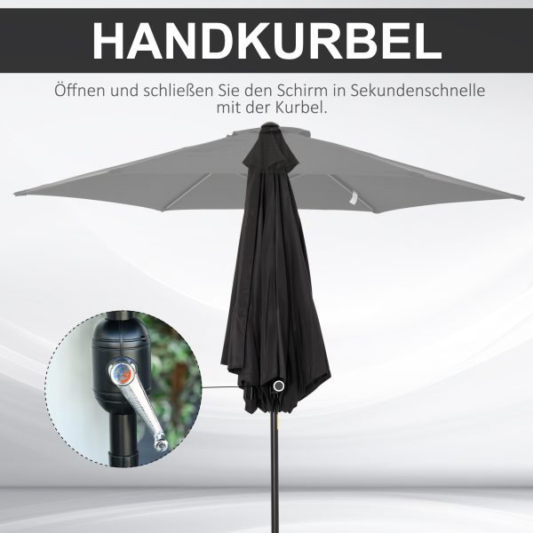 Outsunny Patio Umbrella Parasol Sun Shade Garden Aluminium Black 2.7M - Image 4
