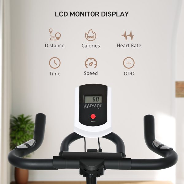 HOMCOM Exercise Bike Indoor Cycling w/ LCD Display, Heart Rate Sensor, Orange - Image 3