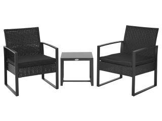 3 Pc Patio Rattan Coffee Set-Black