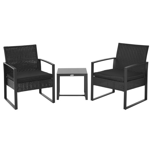 3 Pc Patio Rattan Coffee Set-Black
