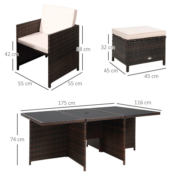 11pc Rattan Garden Dining Set 10 Cube Sofa 6 Chairs 4 Footrests & 1 Table-Brown - Image 5