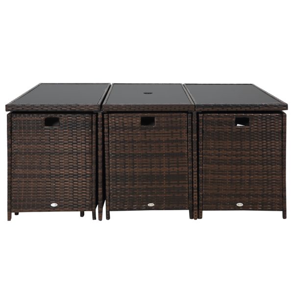 11pc Rattan Garden Dining Set 10 Cube Sofa 6 Chairs 4 Footrests & 1 Table-Brown - Image 8