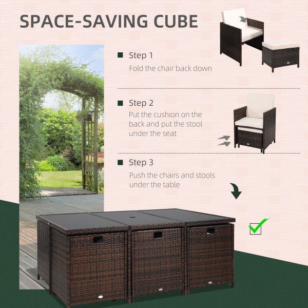 11pc Rattan Garden Dining Set 10 Cube Sofa 6 Chairs 4 Footrests & 1 Table-Brown - Image 3