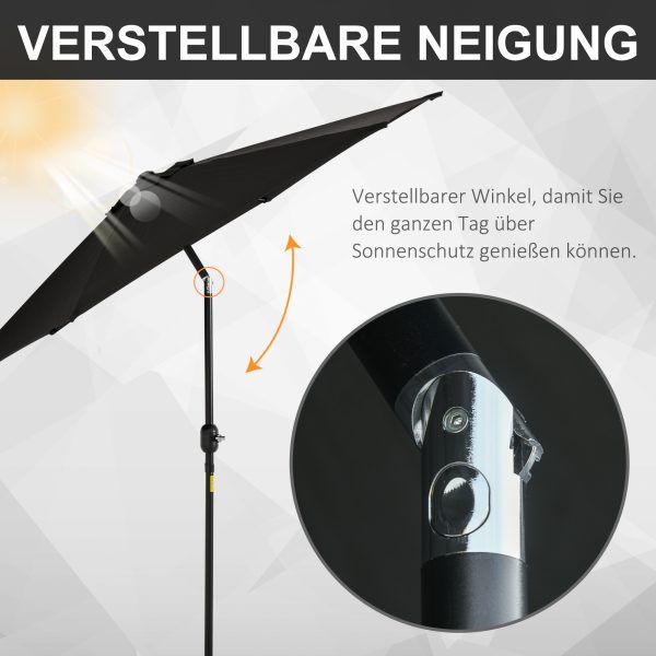 Outsunny Patio Umbrella Parasol Sun Shade Garden Aluminium Black 2.7M - Image 3