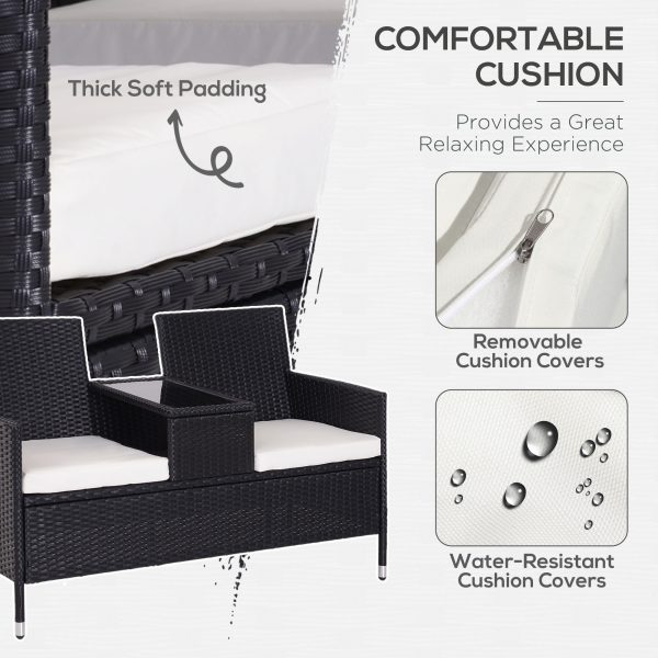 Rattan Chair Set W/Middle Tea Table-Black - Image 4