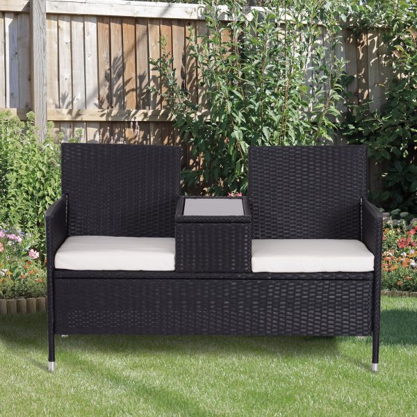 Rattan Chair Set W/Middle Tea Table-Black - Image 7