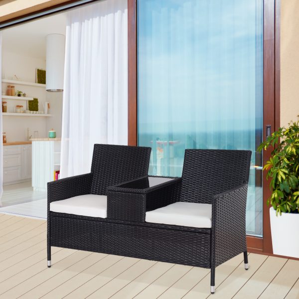Rattan Chair Set W/Middle Tea Table-Black - Image 2