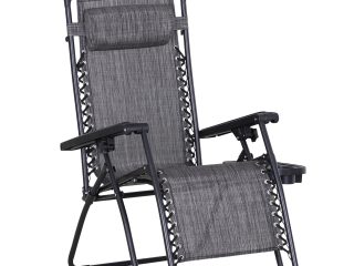Steel Frame Zero Gravity Outdoor Garden Deck Chair w/ Canopy Grey