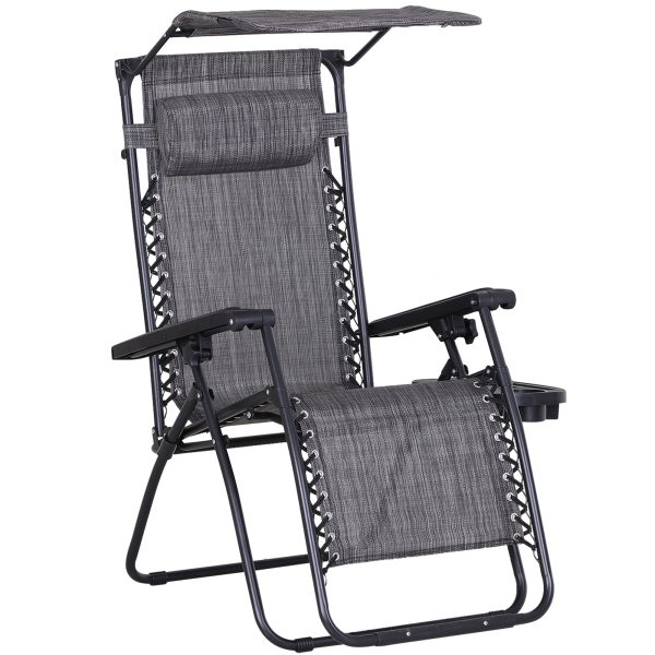 Steel Frame Zero Gravity Outdoor Garden Deck Chair w/ Canopy Grey