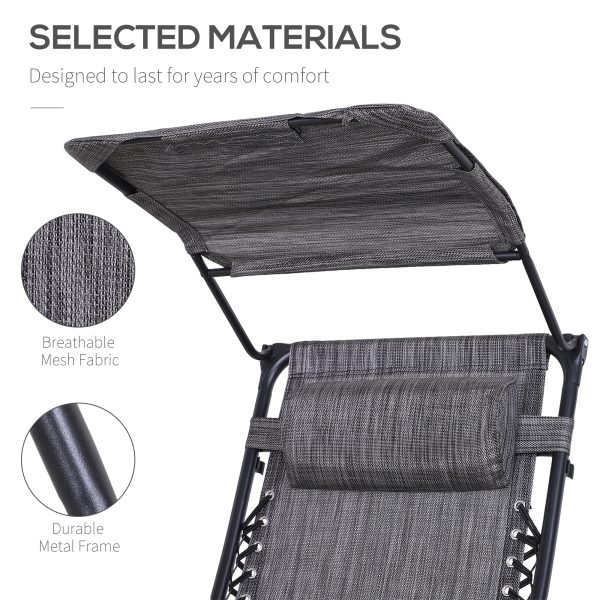 Steel Frame Zero Gravity Outdoor Garden Deck Chair w/ Canopy Grey - Image 4
