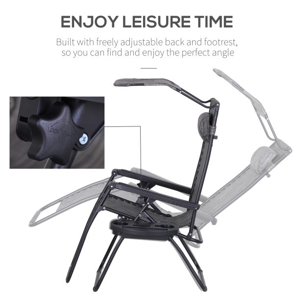 Steel Frame Zero Gravity Outdoor Garden Deck Chair w/ Canopy Grey - Image 7