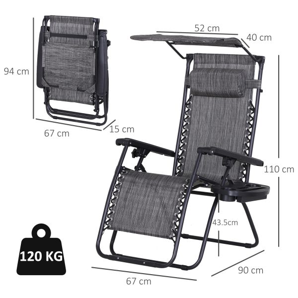 Steel Frame Zero Gravity Outdoor Garden Deck Chair w/ Canopy Grey - Image 5