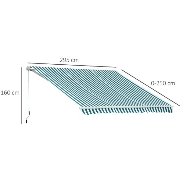 Manual Retractable Awning, size (3m x 2.5m)-Green/White Stripes - Image 5