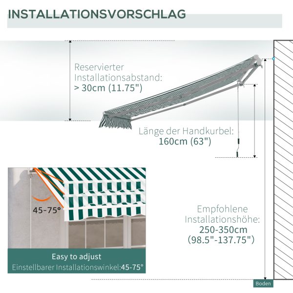 Manual Retractable Awning, size (3m x 2.5m)-Green/White Stripes - Image 8
