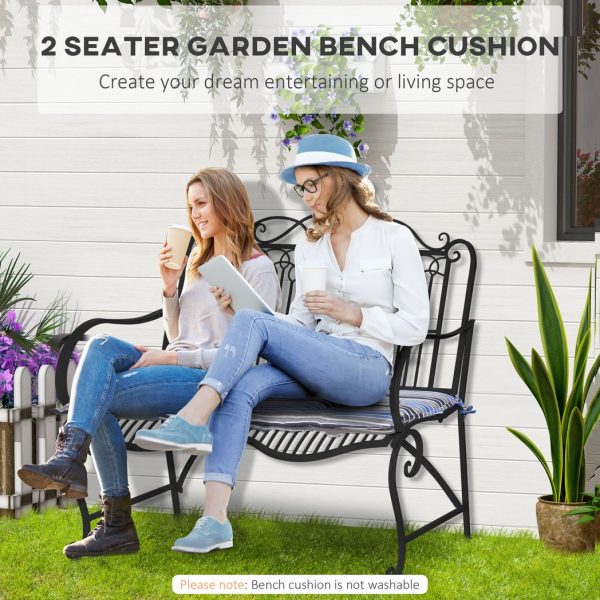 2 PCS Patio Bench Swing Chairs Garden Chairs Double Seat Cushion Mat Strips Blue - Image 3
