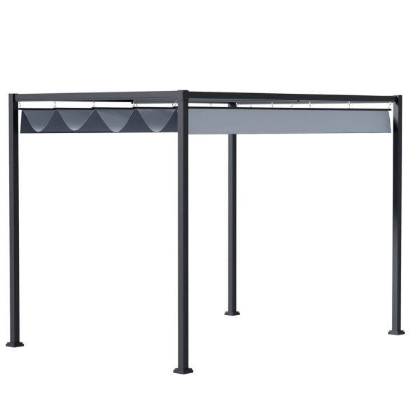 4 x 3m Metal Pergola Gazebo Patio Sun Shelter Retractable Canopy Grey Outsunny