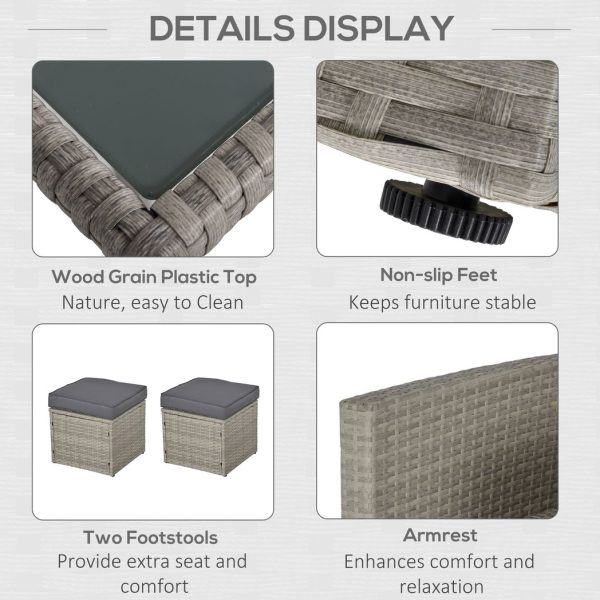 6 PCS Outdoor Rattan Sofa Furniture Sets with Footstool Cushions Grey Outsunny - Image 6