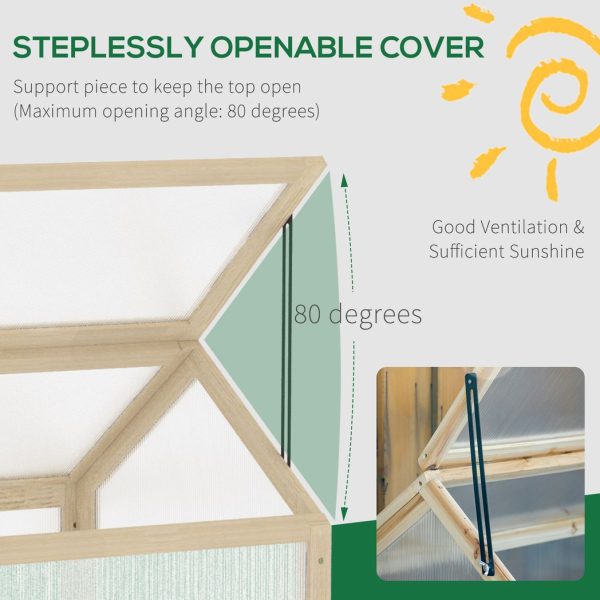 Wooden Cold Frame Greenhouse Garden Polycarbonate Grow House, Natural Outsunny - Image 4