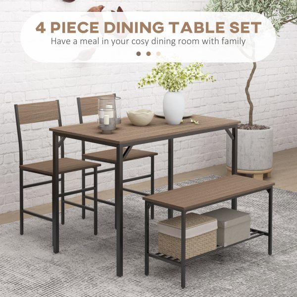 HOMCOM Dining Table and Chairs Set of 4 with 2 Chairs Bench for Kitchen Grey - Image 3