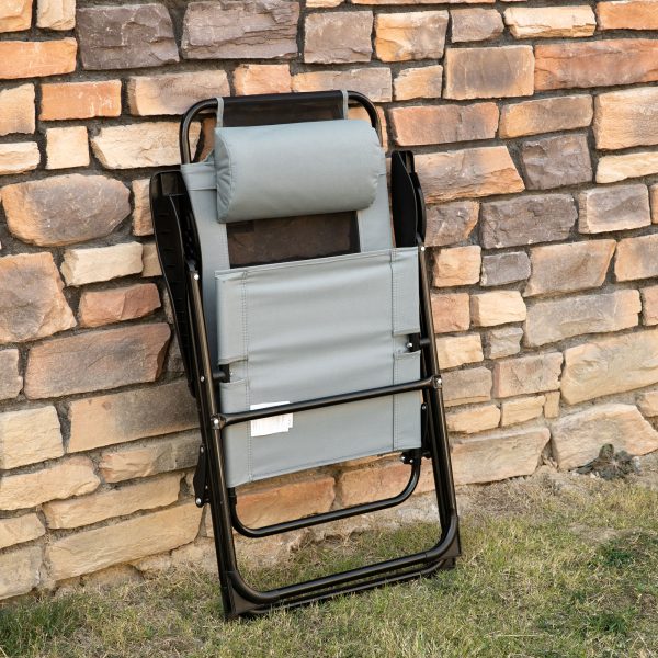 Set of 2 Metal Portable Folding Recliner w/ Adjustable Backrest, Grey - Image 7