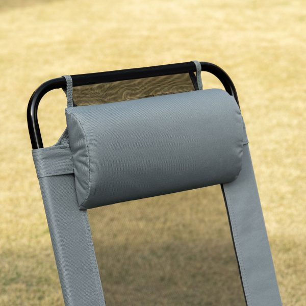 Set of 2 Metal Portable Folding Recliner w/ Adjustable Backrest, Grey - Image 8
