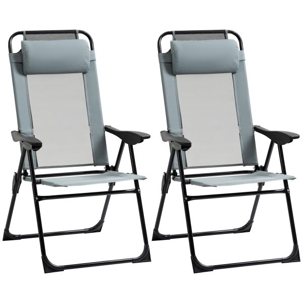 Set of 2 Metal Portable Folding Recliner w/ Adjustable Backrest, Grey