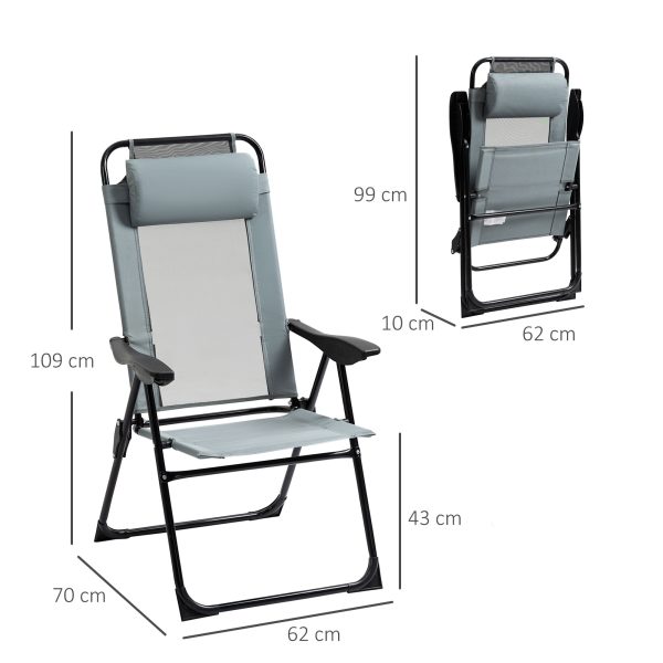 Set of 2 Metal Portable Folding Recliner w/ Adjustable Backrest, Grey - Image 5