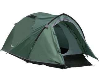 Compact Camping Tent w/ Vestibule & Mesh Vents for Hiking Green Outsunny