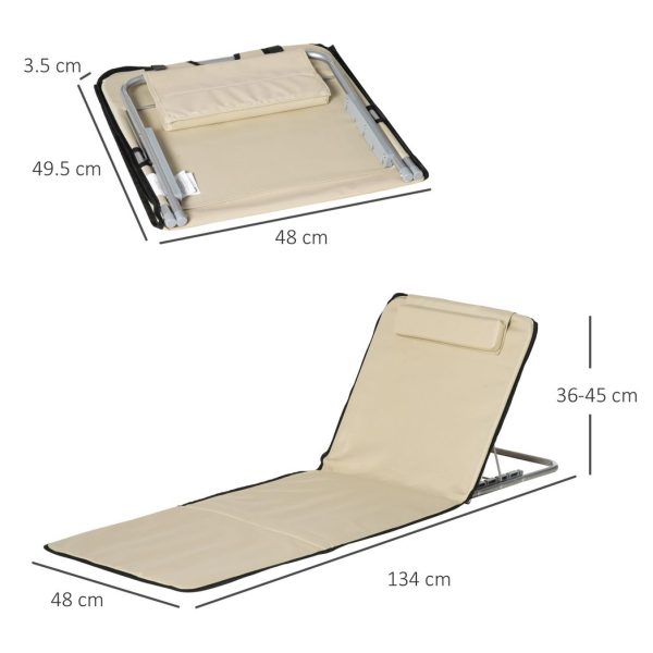 2 Foldable Garden Beach Chair Sun Lounger Seats Metal Frame Head Pillow, Beige - Image 5