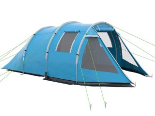 3-4 Persons Tunnel Tent, Two Room Camping Tent w/ Windows, Blue