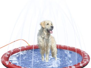 170cm Splash Pad Sprinkler for Pets Dog Bath Pool Non-slip Outdoor Red Pawhut