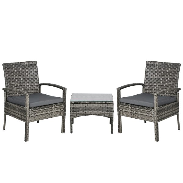 Outsunny 3PC Garden Rattan Bistro Set Balcony Dining Table Chair Mixed Grey