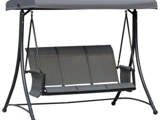 3 Seat Metal Fabric Backyard Patio Swing Chair with Canopy Top Outsunny