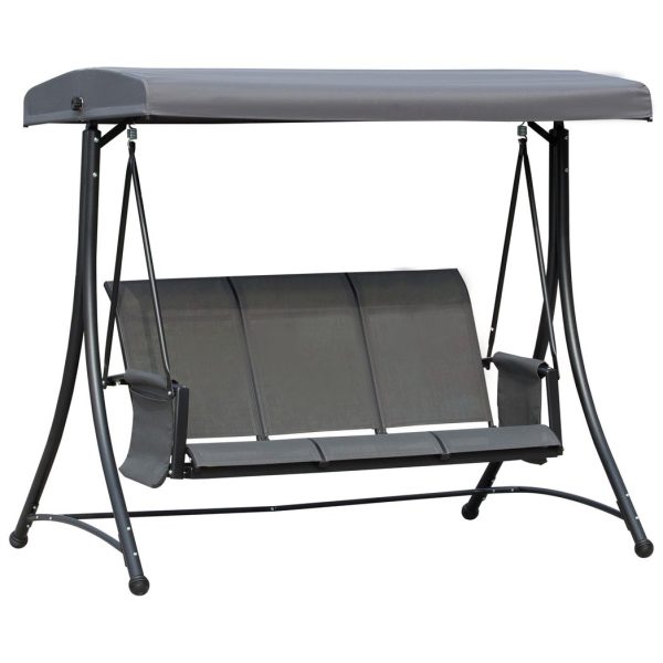3 Seat Metal Fabric Backyard Patio Swing Chair with Canopy Top Outsunny